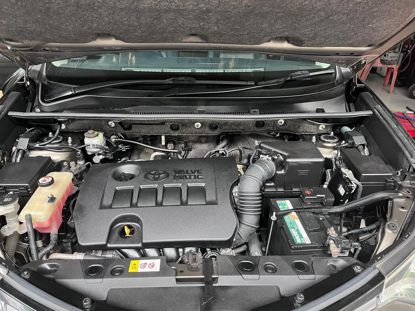 Toyota RAV4 engine bay during routine servicing