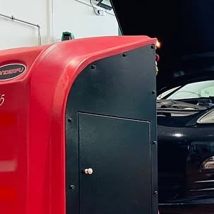 Air-conditioning service equipment during Porsche Panamera repair